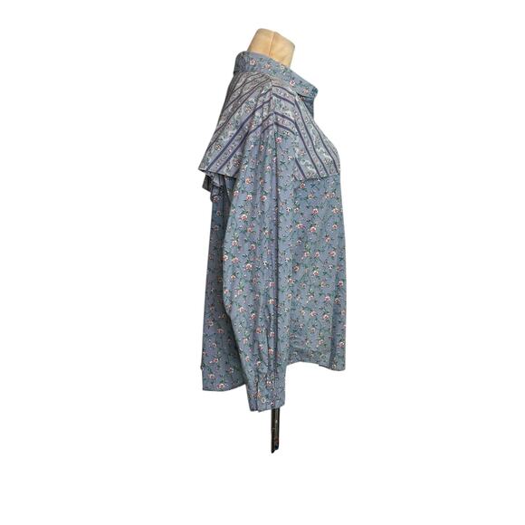 New Fashion blue pink floral long sleeves button shirt size Large - Picture 13 of 15